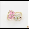 Cluster Ringe Schmuck Drop Lieferung 2021 Außenhandel Niedliche Retro Gardenia Blumen Kristall Ölgemälde Ring für Frauen und Mädchen 174IV