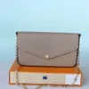 Bolsa de desenhista de luxo clássico Pochette Felicie bolsa de couro genuíno bolsas de couro bolsa de embreagem bolsa de compras com caixa 3pic / set