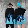 Koreanska lösa stickade flamma män och kvinnor Hip Hop Streetwear O-Neck Pullover Tröja 210602