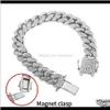 Link, Chain Drop Delivery 2021 Full Rhinestone Mens Stainless Steel Biker Bracelet Gold Sier Color Double Safety Magnet Clasp Fashion Hip Hop