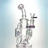 10 inch height Double smoking hookah Dab Rigs spin Propeller Perc Blue Green Purple Heady Glass bong Oil Rig With 14mm Bowl Recycler