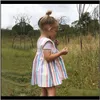 Kleding baby kinderen moederschap drop levering 2021 regenboog jurk strepen zoete prinses jurken mouwloze katoen geplooide ronde hals zomer baby