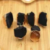 Szorstki Gemstone Pozłacane szerokie pierścienie Biżuteria Mężczyźni Kobiety Naturalne Surowe Ametyst Kryształowy Klaster Geode Black Tourmaline Fluoryt Fioletowy Kwarcowy Kamienny Pierścień Regulowany