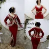 Вечерние платья aso ebi арабские вечерние платья с длинным рукавом 2022 красный блестящий кристалл karakou algerie разделить выпускное платье соире