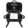 Plats de cuisson poêles barbecue au charbon de bois portable et fumoir avec couvercle table pliante pour camping patio arrière-cour cuisine en plein air noir