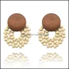 Charm Earrings Jewelry 2021 European And American Fashion Creative Handmade Geometric Wooden Bead Aessories Drop Delivery Ntu9H