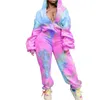 Winter Outfits Långärmad Tie Dye Hoodie Top And Pants Set Plus Size Womens 2 Piece Track Suit Joggers Partihandel Dropshipping Y0625