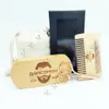 Kit de barbe avec LOGO personnalisé OEM, 100 ensembles, comprend une brosse à barbe, un peigne et des ciseaux en bois de hêtre Double face avec boîte de sac personnalisée, MOQ 100 ensembles