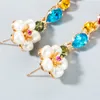 Brand Pearl Flower Studs Women Long Colorful Rhinestone Diamond Drop Earrings Gifts Fashion Design Statement Street Party Charm Jewelry Accessories