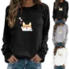 Vrouwen Hoodies Sweatshirts Casual Solid Ronde Hals Kawaii Hond Gedrukt Pullover Sweatshirt Blouse Dames Hooded 2021 Moletom Feminino