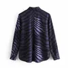 ZA Zebra Print Vintage Shirt Women Long Sleeve Lapel Collar Office Lady Top Female Fashion Button Fitted Shirts 210602