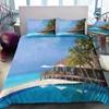 3шт постельные принадлежности 3D цифровая печать пользовательские одеяло одеяло набор набор ландшафта морской поверхность пляж дома королева король одеяло наволочка 211007