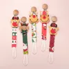 Baby Pacifier Holder with Wood Clip Soft Cotton Snowman Gift Box Print Pacifier Chain Infant Dummy Soother Teething Toy Holder Christmas Style