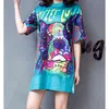 Printed Doll Green T Shirt Short Sleeve Animal Dog Sexy Summer Large Size Blue Casual Dress 4447 50 210417