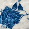 Sammet kvinnor badkläder bikini tre bit jacquard brev baddräkt kostym utomhus fest charm damer badklänning