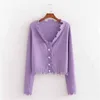 HSA Kvinnor Långärmad V-Neck Loose Cardigans Höst Vinter Purple Sweater Jumper Ladies Destroyed Holes 210430