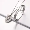 Titanium Steel Love Puzzle Couple Heart Lock Key Bracelet Necklace Lover Jewelry Set Fashion Earrings &