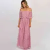 Jastie de l'épaule Maxi robe enceinte maille dentelle robes brodées été femmes vêtements bohème robe de plage robes 210419