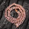 Iced Out Miami Cubaanse Link Chain Heren Gouden Kettingen Roze Ketting Armband Mode Hip Hop Sieraden 9mm EWJY