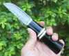 Nieuwe Survival Rechte Mes VG10 DAMASCUS Steel Drop Point Blades Ebony + Horn + Messing Hoofd Handvat Vaste Blad Messen met lederen schede