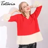 Vinter kvinna tröja stickning pullovers mohair patchwork röd julkvinnor s och cashmere 210514