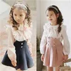 2021 Barnkläder Tjejer Klänning + Lace T Shirt 2 Pieces Set Princess Baby Kids Höst Ny Ankomst Koreanska Blus + Klänning Sats Q0716