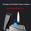 2022 New Windproof Lighter Flat Flame Torch Cigarette Gas Lighter Jet Metal Butane Refill Lady Smoking Lighter Open Fire Gadgets