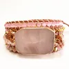 ST0101 NOVO Design Women Women Bracelets Natural Rose Quartz Wrap Leather Bracelet Fancy Handmade Femme Boho Bracelets2169474