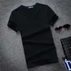 5pcs / mycket högkvalitativa mode T-shirts v Neck Kortärmad T Shirt Solid Casual Men Bomull Tops Tee Sommar Kläder 210722