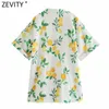 Zevity kobiety tropikalne liście owoce drukują mini koszulka sukienka żeński elegancki krótki rękaw kieszeni luźne kimono vestido ds8380 210603