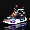 Enfants USB Charge colorée LED Back Light Chaussures Mesh Girls Flash Luminal Sneakers Boys Beaunaires brillants Chaussures pour enfants 211022