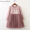 Humor urso crianças roupas outono meninas vestido bebê menina princesa vestido de mangas compridas lace moda festa vestido meninas roupas q0716