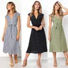 Zomerjurk Dames Mouwloze Casual Streep Jurken V-hals Golongage Midi Vrouwelijke Knielengte Vintage Sundress voor Dame