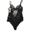 Comeonlover grande taille dentelle corps Femme maille épissure combinaison noir blanc sans manches barboteuses col en V Floral femmes Body RI80408 210401