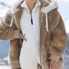 Veste d'hiver en fausse fourrure pour femme, en peluche, Patchwork, fermeture éclair, poche, capuche, couleur unie, rétro, ample, manches longues, grande taille, manteau