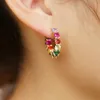 Boucles d'oreilles arc-en-ciel cz de marque à la mode, petites créoles plaquées de 2 couleurs, bijoux colorés pour cadeau de noël