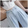 Gaganight Kadınlar Delik Kot Buzağı Uzunlukta Yüksek Bel Artı Boyutu Ince Geniş Bacak Denim Pantolon Yaz Moda Altları Gevşek 210519