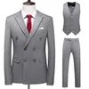 ( Jacket + Vest + Pants ) Groom Wedding Dress Double Breasted Solid Color Mens Slim Suit 3Pces Set Formal Stage Tuxedo Social X0909