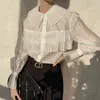 Retro Chic Pleated Women Blouses Shirts Spring Long Puff Sleeve Turn Down Collar Bottoming Tops Female Blusas Fashion 210514
