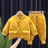 Warm Coat Cute Infant born Baby Girls Solid Clothes Long Pants 2pcs/Set Outfit Cotton Baby Boys Tracksuit 0-5 Years 211021