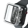 Capa de vidro pc diamante de duas fileiras para apple watch série 6 se/5/4/3/2 capa protetora completa iwatch 44/40mm 42/38mm 41/45mm