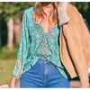 Böhmen Justerbart rep O Neck Blommigryck Långärmad skjorta Boho Holiday Women Single-breasted Button Blouse Causal Tops Beach 210429