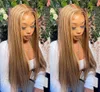 Highlight Wig Pre Plucked Ombre Brown Colored Synthetic Straight Lace Front Wigs For Black Women Glueless Simulation Human Hair 138015107