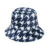Mode utomhus semester dam panama förtjockad mjuk varm fiske cap faux päls houndstooth hink hatt kvinnor vinter