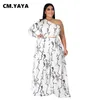 CMYAYA Tallas grandes XL-4XL Chándal Conjunto de mujer Un hombro Crop Top Pantalones rectos Conjunto Chándal activo Conjunto de dos piezas 210331