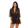 Kvinnors Sleepwear Lace Kimono Robe Babydoll Underkläder Mesh Nightgown S-XXL