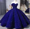 Burgundy Sequins Prom Dresses 2021 Evening Gowns Arabic Dubai Formal Occasion Gowns Ball Gown Off Shoulder Beads Blue Sexy Backless