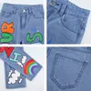 Cartoons Graphics Leuke Letter Gedrukt Baggy Dames Jeans Hoge getailleerde Y2K Sweet Demin Pants Streetwear E-Girl Vintage 90s Bottom 210510