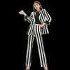Autumn and Winter Professional Women's Pants Two-piece Slim Temperament Striped Long Sleeve Ladies Jacket Casual Trousers 210527