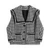 Koreansk casual kort jacka för kvinnor plaid höst vinter varm kappa vintage mode lösa tweed jackor femme outwear toppar 210417